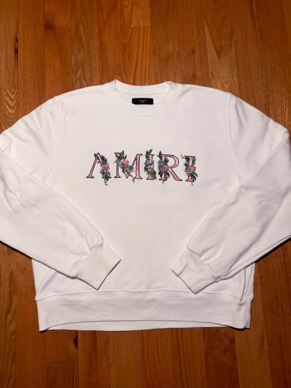 AMIRI White Pink Embroidered Floral Logo Crewneck 🔥🔥